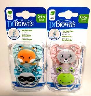 Dr. Brown Girl Pacifier Animal Faces 0-6m, ., 2pack